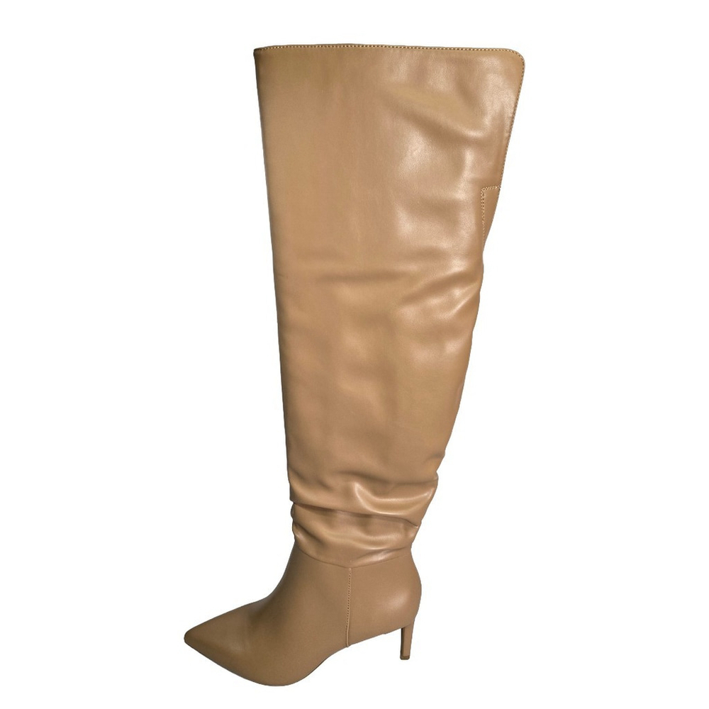 INC Damoni Over-the-Knee Faux Leather Slouch Boots Tan Pointed Toe Heel 8 NIB - Picture 3 of 11